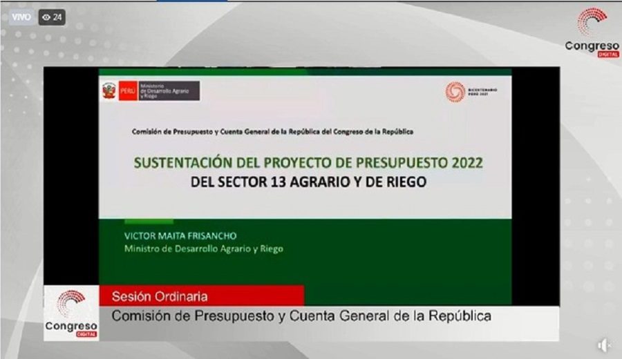Ministro Víctor Maita sustentó presupuesto del MIDAGRI de S 2,455 millones para el año 2022