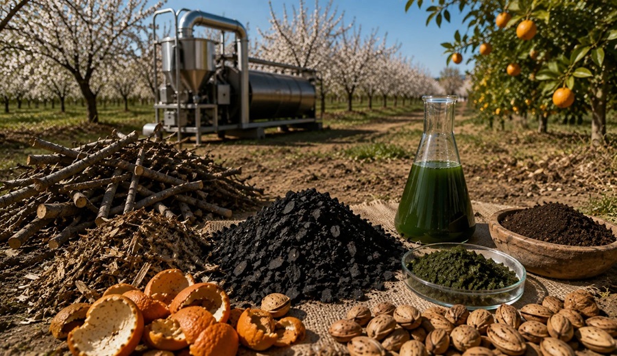Investigadores andaluces transforman residuos de poda de almendros y cítricos en fertilizante agrario mezclándolos con microalgas